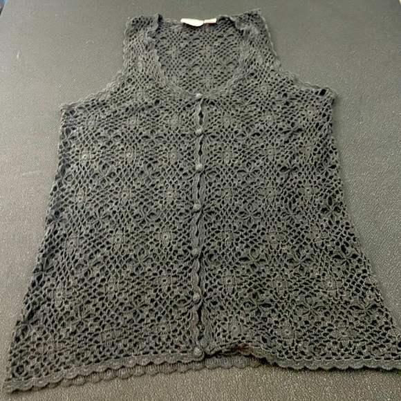 Dana Scott Jackets & Blazers - VTG Dana Scott black deep v button down crochet vest sz L